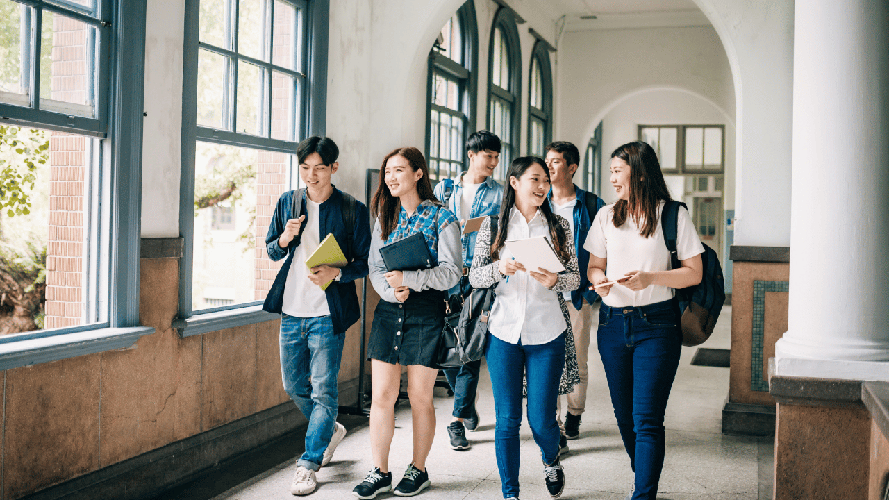 私立大学に通う国際的な大学生のイメージ